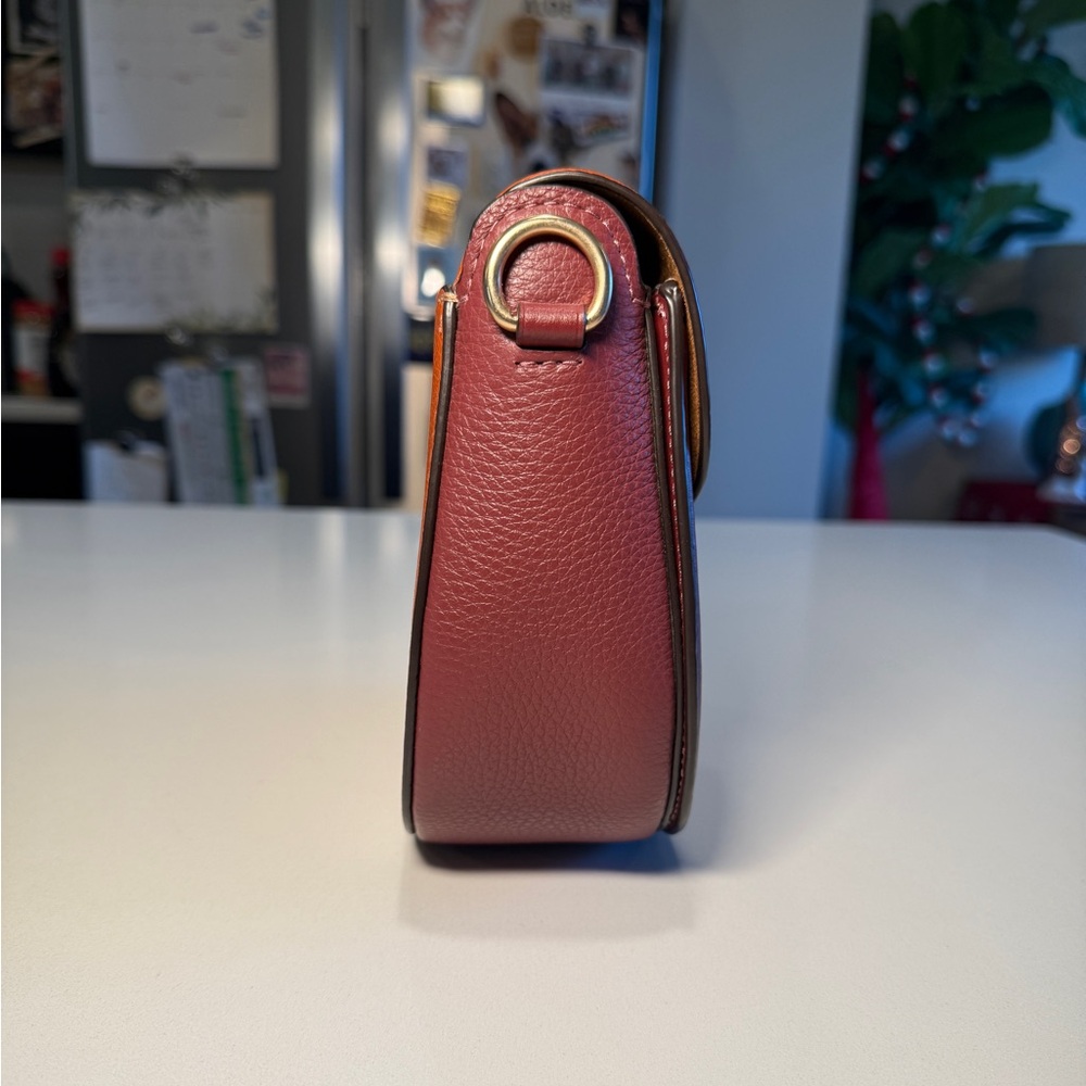 COACH - Georgie Saddlebag in Orange and Burgundy Colorblock - Picture 5 of 13